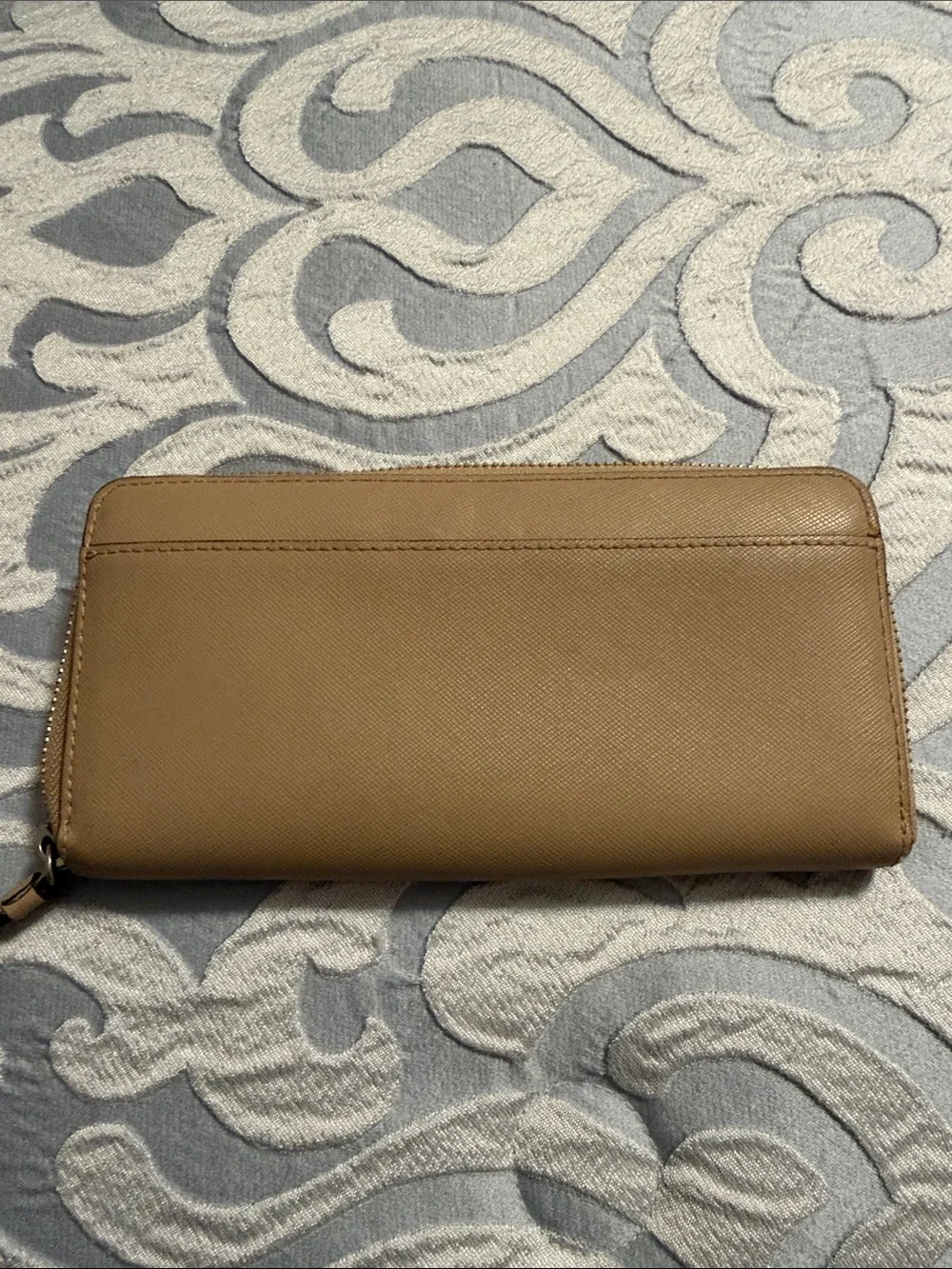 Coach Beige Taupe Leather Wallet with Bow Accent full zip